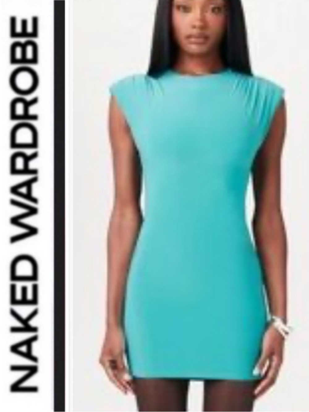 Naked Wardrobe 👗 turquoise ruched butter soft mini dress